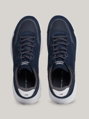 blue suede logo debossed runner trainers for men tommy hilfiger