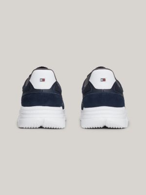 blue suede logo debossed runner trainers for men tommy hilfiger