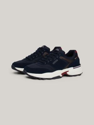 baskets de running en daim crantées bleu pour hommes tommy hilfiger