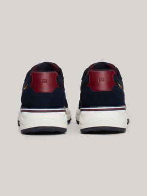 baskets de running en daim crantées bleu pour hommes tommy hilfiger