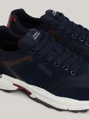 baskets de running en daim crantées bleu pour hommes tommy hilfiger