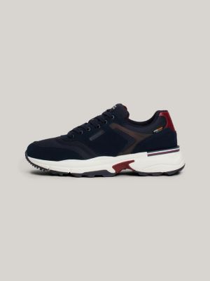 baskets de running en daim crantées bleu pour hommes tommy hilfiger