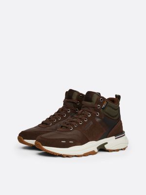 brown suede mid-top cleat runner trainers for men tommy hilfiger