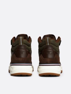 bruin suède halfhoge sneaker met profiel voor heren - tommy hilfiger