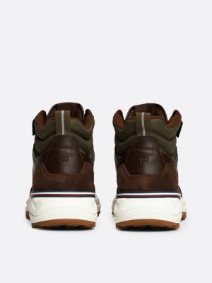 brown suede mid-top cleat runner trainers for men tommy hilfiger