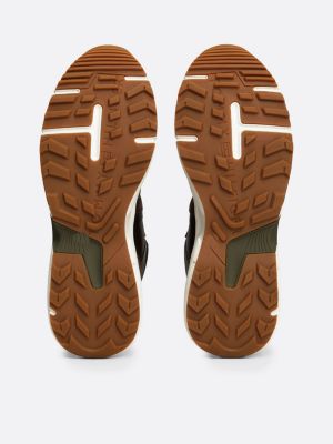 bruin suède halfhoge sneaker met profiel voor heren - tommy hilfiger
