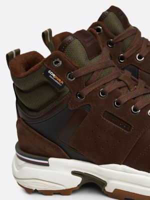 bruin suède halfhoge sneaker met profiel voor heren - tommy hilfiger