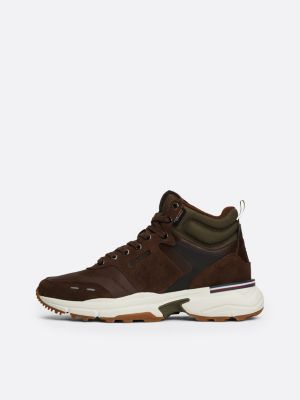 bruin suède halfhoge sneaker met profiel voor heren - tommy hilfiger