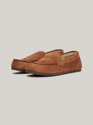 brown lined driver slippers for men tommy hilfiger