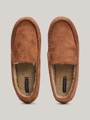 brown lined driver slippers for men tommy hilfiger