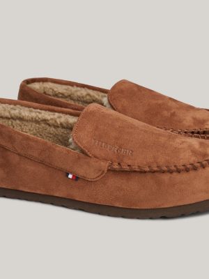 brown lined driver slippers for men tommy hilfiger