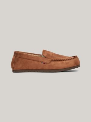 brown lined driver slippers for men tommy hilfiger