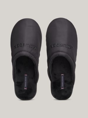 black textured logo slippers for men tommy hilfiger