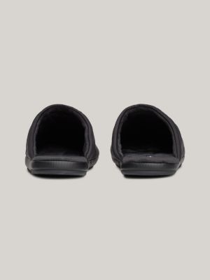 black textured logo slippers for men tommy hilfiger