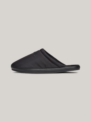 black textured logo slippers for men tommy hilfiger