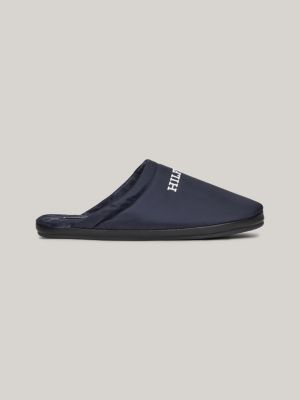 blue textured logo slippers for men tommy hilfiger