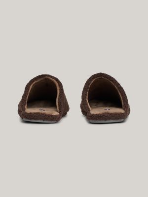 brown fleece logo embroidery slippers for men tommy hilfiger