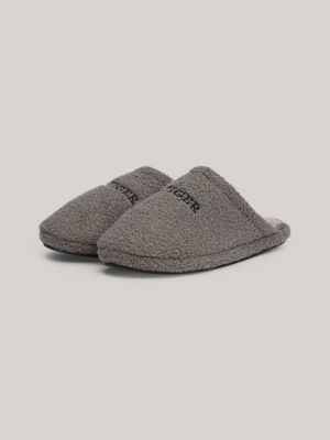 slipper in sherpa con logo ricamato grigio da uomini tommy hilfiger