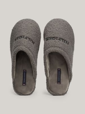 slipper in sherpa con logo ricamato grigio da uomini tommy hilfiger