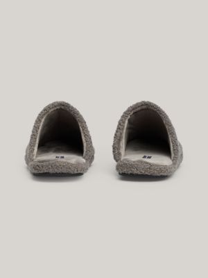 slipper in sherpa con logo ricamato grigio da uomini tommy hilfiger