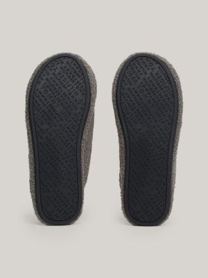 grey fleece logo embroidery slippers for men tommy hilfiger