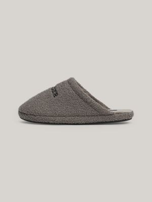 slipper in sherpa con logo ricamato grigio da uomini tommy hilfiger