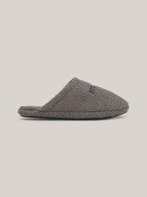 slipper in sherpa con logo ricamato grey da uomini tommy hilfiger