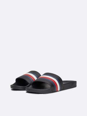 black signature tape pool slides for men tommy hilfiger