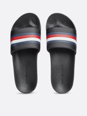 Signature Tape Pool Slides Black Tommy Hilfiger