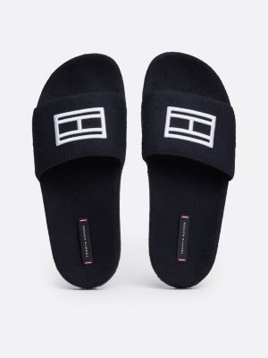 blue flag embroidery felt pool slides for men tommy hilfiger