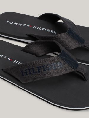 tongs à bride en toile à logo noir pour hommes tommy hilfiger