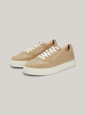 sneakers premium in pelle con logo beige da uomini tommy hilfiger