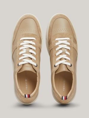 sneakers premium in pelle con logo beige da uomini tommy hilfiger