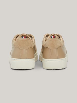 sneakers premium in pelle con logo beige da uomini tommy hilfiger