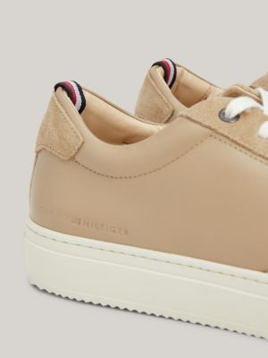 sneakers premium in pelle con logo beige da uomini tommy hilfiger