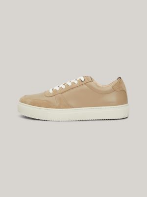 sneakers premium in pelle con logo beige da uomini tommy hilfiger