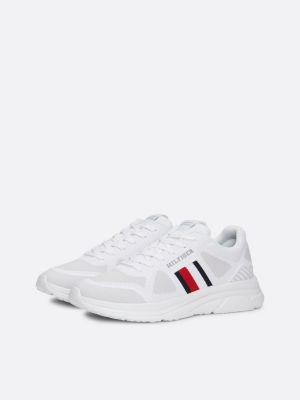 sneakers running in maglia con nastro iconico bianco da uomini tommy hilfiger