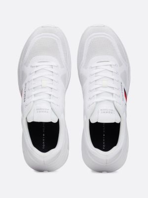 sneakers running in maglia con nastro iconico bianco da uomini tommy hilfiger