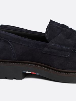 blauw suède lichtgewicht loafer voor heren - tommy hilfiger