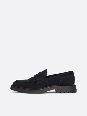 blauw suède lichtgewicht loafer voor heren - tommy hilfiger