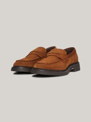 brown suede lightweight loafers for men tommy hilfiger