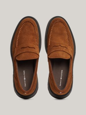 brown suede lightweight loafers for men tommy hilfiger