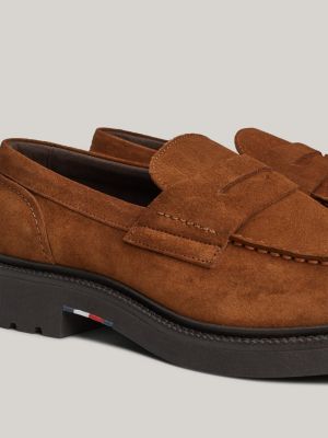 brown suede lightweight loafers for men tommy hilfiger