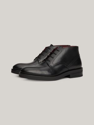 schwarz lace-up leder-ankle boot mit th-monogramm für herren - tommy hilfiger