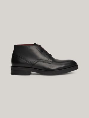 schwarz lace-up leder-ankle boot mit th-monogramm für herren - tommy hilfiger