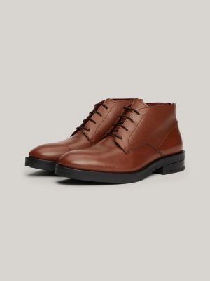 brown th monogram leather lace-up ankle boots for men tommy hilfiger