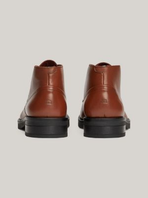 brown th monogram leather lace-up ankle boots for men tommy hilfiger