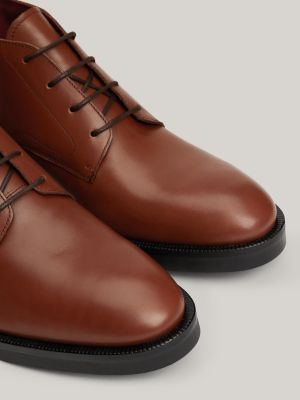 brown th monogram leather lace-up ankle boots for men tommy hilfiger