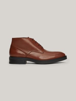 brown th monogram leather lace-up ankle boots for men tommy hilfiger