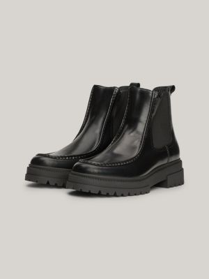 bottes chelsea chunky crantées en cuir verni noir pour hommes tommy hilfiger